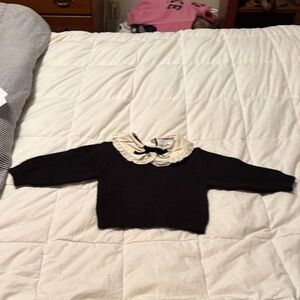 Zara Black Sweater with Cream Ruffle Collar